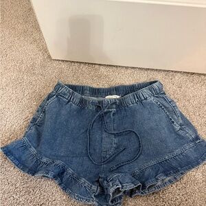 American Eagle Outfitters Denim Ruffle-Hem Shorts - Blue